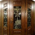 Арочные двери МДФ шпон с ковкой и стеклом